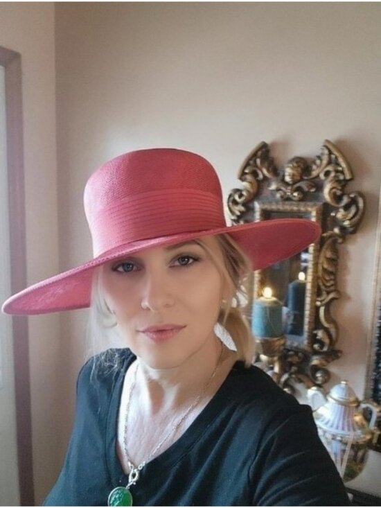 GALANOS Vintage Red Straw Wide Brim Hat Designer Breton Style Statement Hat main image 7